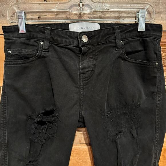 IRO Bliris Ajuste Cropped Distressed Mid-Rise Straight-Leg Jeans Black Size 29 - Picture 5 of 12